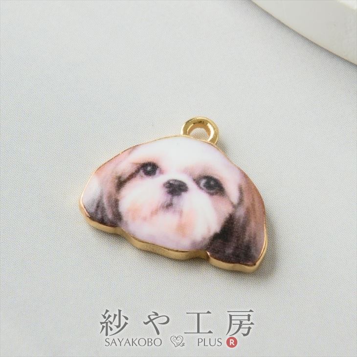 チャーム 犬 シーズーD 動物 アクセサリー パーツ ブラック×ホワイト 12.5mm 1個 カン付 ドッグ アクセサリーチャーム 約1.3cm 問屋 メタルパーツ 金属チャーム 金属パーツ ハンドメイドパーツ さや工房 手作り アクセサリーパーツ 卸 おすすめ