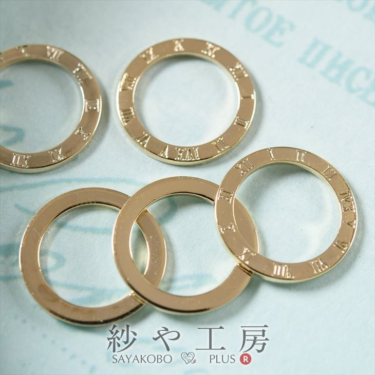 紗や工房オリジナル リング 15mm ゴールド 5個 5ヶ 約1.5cm 片面デザイン 円 大 ローマ数字 デザインリングチャーム 国内本金メッキ製 金具 資材 手作り アクセサリー パーツ ハンドメイド ハンドメイドパーツ 材料 アクセサリーパーツ 問屋 卸 おすすめ