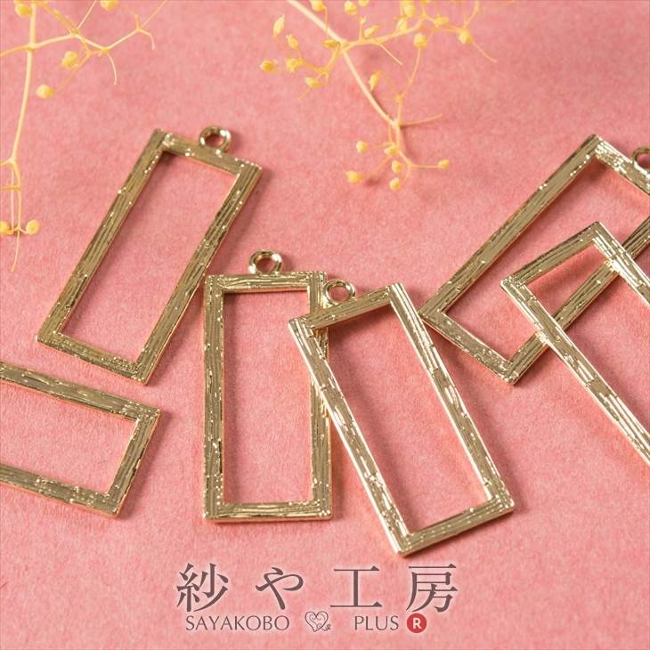 チャーム（金属） 長方形チャーム 6個 6ヶ 34mm ゴールド CCBメッキ カン付 フレーム アンティーク 約3..