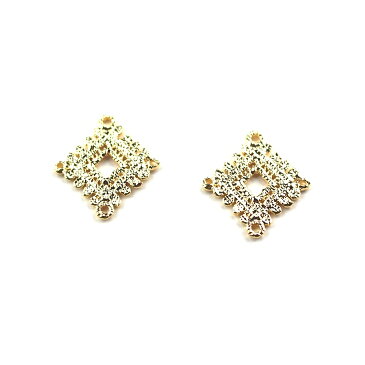 メタルレースパーツ【ひし形(約20x23mm)ゴールド 2個】コネクター つなぎパーツ 透かし つなぐ カン付 チャーム ハンドメイド パーツ