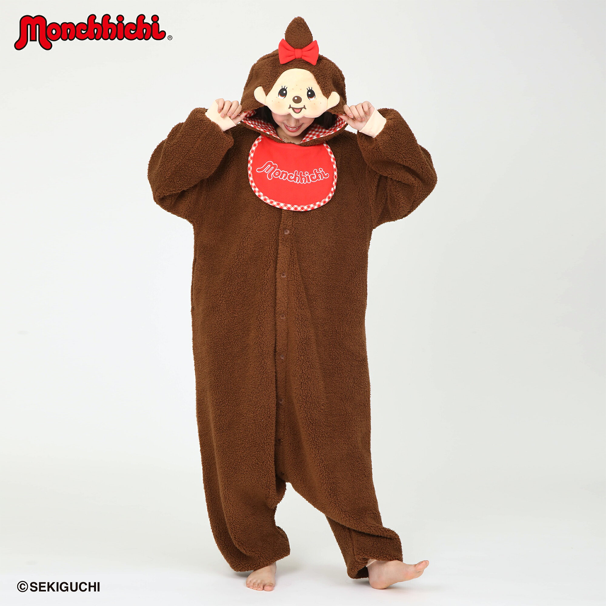 【新商品】SAZAC サザック モンチッチ モンチッチちゃん 女の子 着ぐるみパジャマ 着ぐるみ パジャマ ルームウェア 大人用 フリーサイズ コスプレ コスチューム キャラクター ハロウィン イベント 仮装 冬用 暖かい かわいい