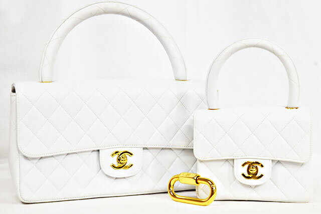 シャネル フォーマルバッグ レディース シャネル　CHANEL　マトラッセ　親子バッグ ハンドバッグ　 白　ラムスキン　G金具　ゴールド金具　ターンロック　ココマーク　本物　新品同様　ヴィンテージ