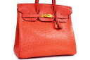 エルメス　HERMES　オータクロア 32　赤　ルージュヴィフ　Rouge vif　オーストリッチ　ゴールド金具　G金具　□C刻印　1999年製造　本物　ランクA　ハンドバッグ トートバッグ　オータクロア　32cm　レッド　Ostrich