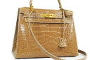 エルメス HERMES ケリー28 外縫い クロコダイル アリゲーター ベージュ G金具 ゴールド金具 〇X刻印 1994年製造 本物 ランクA ハンドバッグ ...
