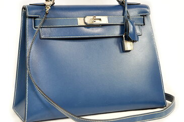 エルメス HERMES ケリー28 外縫い ブルータラサ ボックスカーフ ギローシュ金具 S金具 □H刻印 2004年製造  本物 ランクA 28cm Blue thalassa ハンドバッグ ショルダーバッグ ケリーバッグ