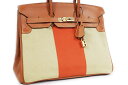 エルメス HERMES バーキン フラッグ 35 バレニア×トワル フォーブ×オレンジ×フィセル SG金具 シャンパンゴールド金具 □R刻印 2014年製造 本...