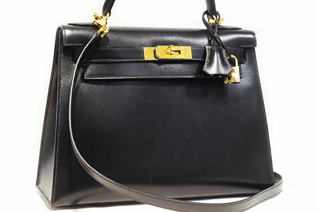 乐天商城 - エルメス　HERMES　ケリー28　外縫い　黒　ブラック　black 　ボックスカーフ　G金具　ゴールド金具　□E刻印 　2001年製造　本物　ランクA　ハンドバッグ　ショルダーバッグ　28cm