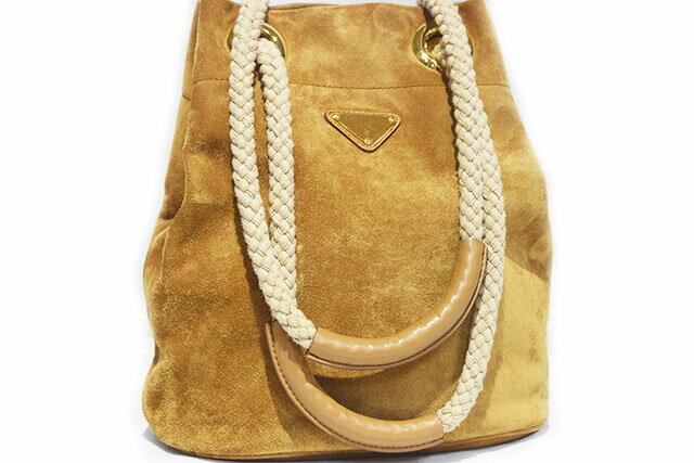 樂天商城 - プラダ　PRADA 　マリナー スモール　スエード　バケットバッグ　キャメル　G金具　ゴールド金具　本物　新品同様　参考価格473,000円　ハンドバッグ　ショルダーバッグ