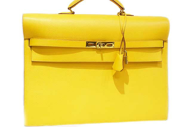 エルメス　HERMES　ケリーデペッシュ38　ジョーヌ　黄色　クシュベル　VGC　ゴールド金具　G金具　□C刻印　1999年製造　本物　新品同様　Kelly depeche　ビジネスバッグ　書類鞄　アタッシュケース　ケリー　メンズ