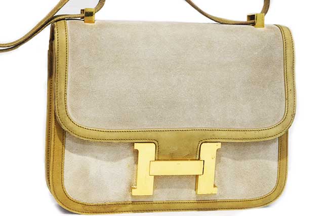 エルメス　HERMES　コンスタンス 23　ベージュ　スエード×カーフ　G金具　ゴールド金具　○C刻印　1973年製造　本物　ヴィンテージ　ランクAB　ショルダーバッグ　コンビ