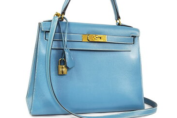 エルメス HERMES ケリー28 外縫い ブルージーン Blue jean ボックスカーフ G金具 ゴールド金具 □B刻印 1998年製造 本物 ランクA ハンドバッグ ショルダーバッグ 28cm ケリーバッグ