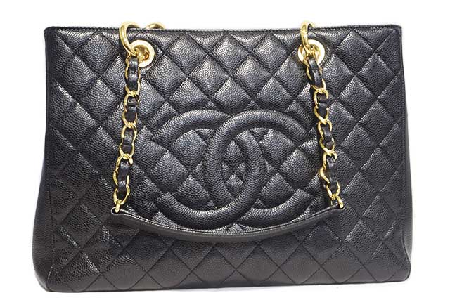 シャネル　CHANEL　GSTチェーントートバッグ　黒　ブラック　キャビアスキン　G金具　ゴールド金具　ビッグココ　CCマーク　Black　トートバッグ　チェーンショルダー　本物　未使用　展示品