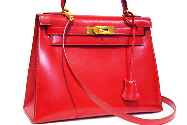 Rakuten - エルメス　HERMES　ケリー28　外縫い　赤　ルージュヴィフ　Rouge vif　ゴールド金具　G金具　〇S刻印　1989年製造　ボックスカーフ　本物　未使用　展示品　保管品　ハンドバッグ　ショルダーバッグ　ケリーバッグ　28cm