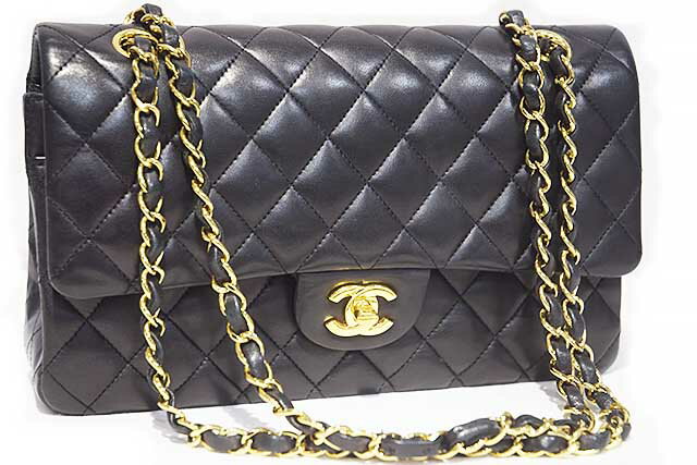 Rakuten - シャネル　CHANEL　マトラッセ 25　チェーンショルダーバッグ　ハンドバッグ　黒　ブラック　ラムスキン　G金具　ゴールド金具　ダブルフラップ　ダブルチェーン　2WAY　Wフラップ　Wチェーン　18番台　本物　ランクA　Black　25cm
