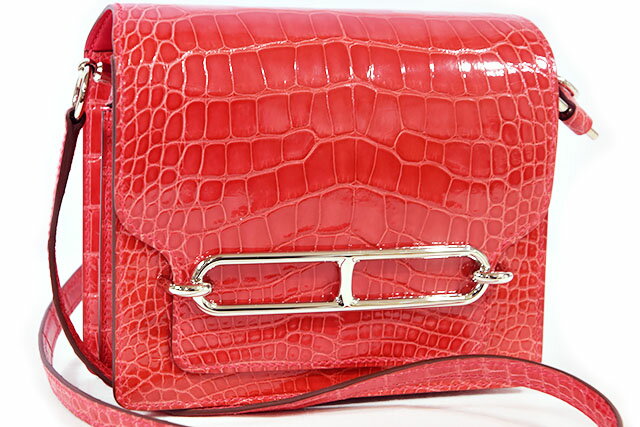 エルメス　HERMES　ロウリス　ミニ　ROULIS　ローズエクストリーム　Rose extreme　クロコダイル アリゲーター　S金具　シルバー金具　Y刻印　2020年製造　ショルダーバッグ　本物 　未使用　展示品　クロコ　2WAYショルダーバッグ　ロウリス ルリ　クロコ　赤系のサムネイル