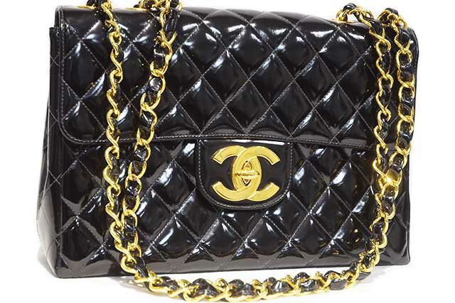 Rakuten - シャネル　CHANEL　デカマトラッセ 30　黒　ブラック　G金具　ゴールド金具　パテントレザー　ビッグココ　CCマーク　ココマーク　ターンロック　Wチェーンショルダーバッグ　2WAYショルダーバッグ　マトラッセ　30cm　 本物　ランクA