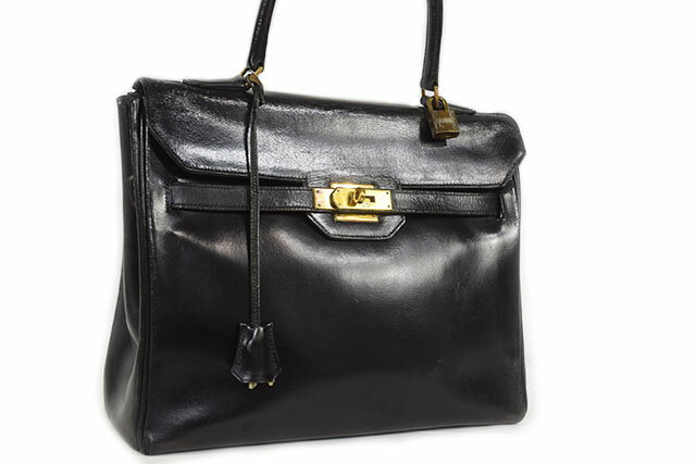 エルメス　HERMES　サック ア クロア　黒　ブラック　ボックスカーフ　Black　G金具　ゴールド金具　P刻印　　1960年製　本物　ヴィンテージ　アンティーク　レア物　ケリー原型