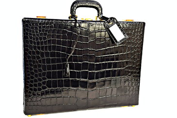 ●【HERMES】　エルメス　　アタッシュケース　ビジネスバッグ 　黒　　ブラック　　クロコダイル　ポロサス　　ゴールド金具　　G金具　　書類バッグ　メンズ　本物　ヴィンテージ！