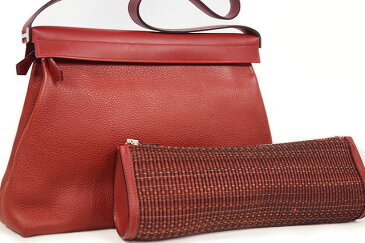 エルメス　HERMES　ヨーバッグ　ハンドバッグ　ルージュアッシュ　Rouge h　S金具　シルバー金具　ブッフルスキッパー×ボックスカーフ×クリノラン　□F刻印　2002年製造　ショルダーバッグ　ポーチ付き　本物　ランクAプラス