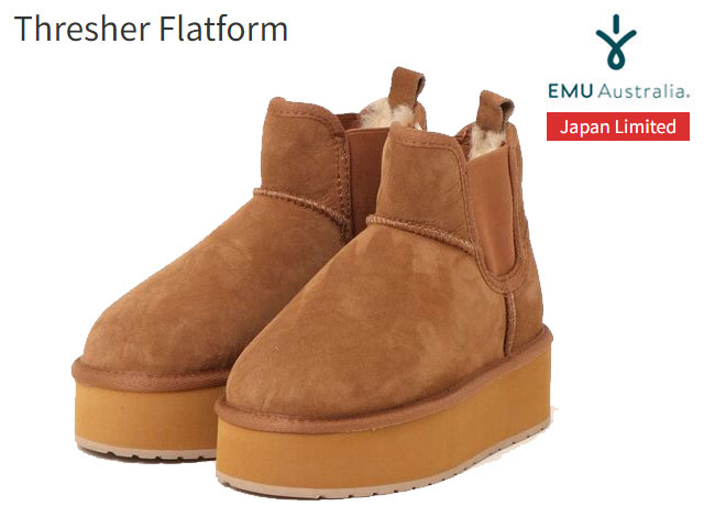 国内正規品 emu australia Thresher Flatform スレッシャー プラットフォーム ムートン シューズ ブーツ チェスナット ベージュ Chestnu 撥水加工 エミューオーストラリア シープスキンブーツ JAPAN LIMITED ジャパンリミテッド 日本限定モデル 撥水 レディース W13086 厚底