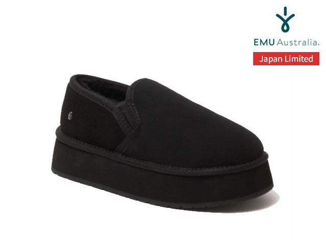 Rakuten - 国内正規品 emu australia STINGER REEF FLARE ショートムートン スティンガー リーフ フレア スリッポン Black ブラック 黒 レディース Women's エミューオーストラリア シープスキンブーツ JAPAN LIMITED ジャパンリミテッド 日本限定モデル