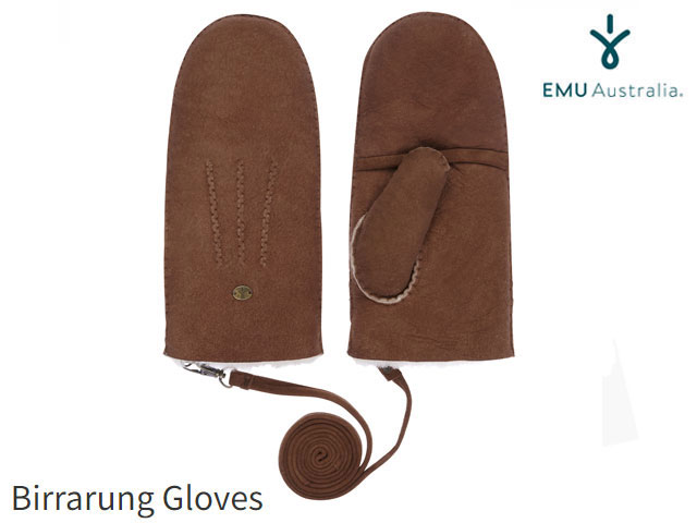 エミュ 手袋 国内正規品 emu australia バーララング グローブ Birrarung Gloves TOWNY BROWN タウニー ブラウン 茶 シープスキン ミトン エミューオーストラリア 手袋 天然素材 2WAY ストリング（紐）付 レディース