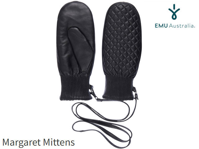 エミュ 手袋 国内正規品 emu australia グローブ Margaret Mittens BLACK ブラック 黒 マーガレット ミトン エミューオーストラリア 手袋 天然素材 シープスキン ストリング（紐）付 レディース 吸湿 放湿