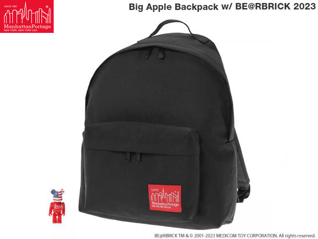 国内正規品 マンハッタンポーテージ 限定商品 ビッグ アップル バックパック リュック Big Apple Backpack w/ BE@RBRICK 2023 Black ショルダーバッグ ブラック 黒 40周年 マンハッタン ポーテ…