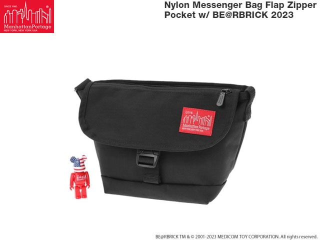  ޥϥåݡơ 꾦 ʥ å󥸥㡼Хå եåץåѡݥå Nylon Messenger Bag Flap Zipper Pocket w/ BE@RBRICK 2023 Black Хå ֥å  40ǯ ٥֥å ̸꾦 Manhattan Portage