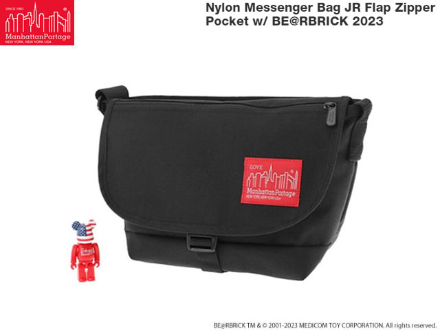 国内正規品 マンハッタンポーテージ 限定商品 ナイロン メッセンジャーバッグ フラップジッパーポケット Nylon Messenger Bag Flap Zipper Pocket w/ BE@RBRICK 2023 Black ショルダーバッグ ブラック 黒 40周年 ベアブリック 数量限定商品 Manhattan Portage