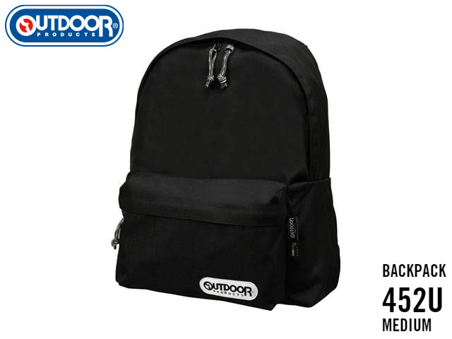 アウトドアプロダクツ OUTDOOR PRODUCTS 452 MIDEIUM SOLID BACK PACK BLACK ブラック 黒 バックパック デイパック リュック ブラック 黒 メンズ レディース 通学 耐摩耗性 耐久性 耐水性 YKK