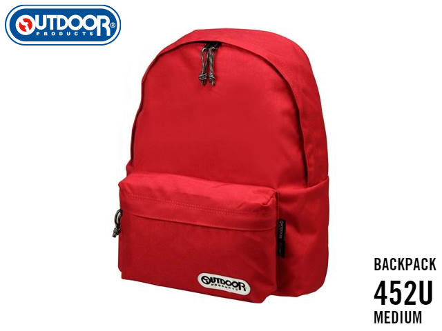 アウトドアプロダクツ OUTDOOR PRODUCTS 452 MIDEIUM SOLID BACK PACK RED レッド 赤 バックパック デイパック リュック ブラック 黒 メンズ レディース 通学 耐摩耗性 耐久性 耐水性 YKK