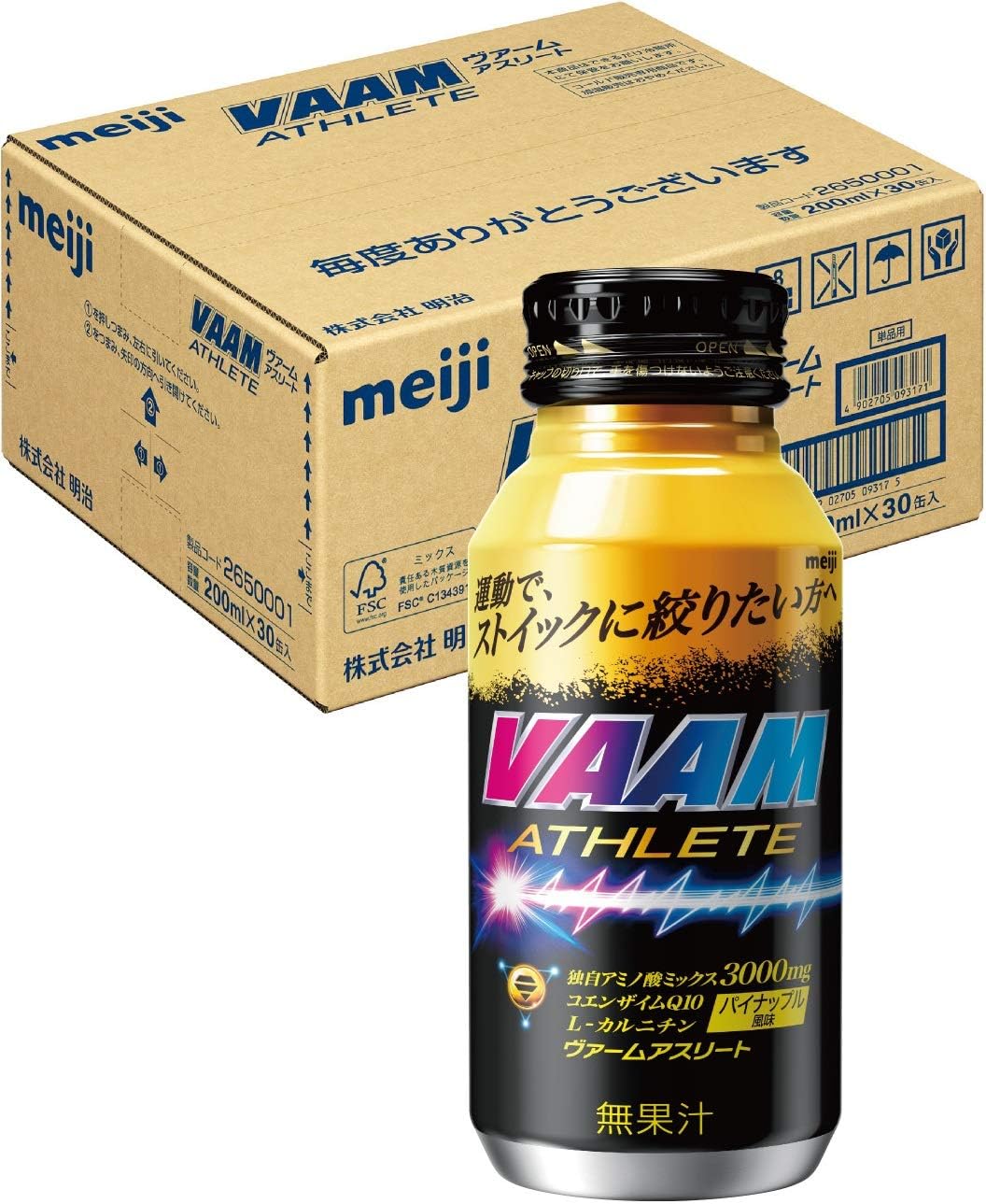 商品情報原材料・成分砂糖(国内製造)、L-カルニチン、コエンザイムQ10/フェニルアラニン、酸味料、アラニン、アルギニン、甘味料(アセスルファムK、ステビア)、香料、増粘剤(キサンタン)商品の説明●アラニン・アルギニン・フェニルアラニン混合物はスズメバチアミノ酸(V.A.A.M)の研究から生まれた、運動による脂肪の代謝に着目して選び抜いた独自アミノ酸ミックス。●運動で、ストイックに絞りたい方へおすすめ。●機能性表示食品の[スマートフィット]シリーズと同じARFアミノ酸を3,000mg配合。●1本に、独自アミノ酸ミックス3,000mgとコエンザイムQ10を30mg、L-カルニチンを200mgを配合。●ストイックにカラダを絞りたい方へ向けた体脂肪低減の本格シリーズ。●運動前や運動中に手軽においしく飲用できる缶飲料タイプのアミノ酸ドリンク。