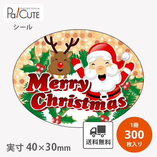 【MERRY/CHRISTMAS楕円(C-467)】【枚単価 6円×300枚】クリスマス シール ラベル ステッカー ラッピング 袋 ギフト プレゼント 包装 お菓子 洋菓子 ケーキ スイーツ 可愛い デザインシール用 イベントシール アソートシール 使い捨て 業務用 飾り付け