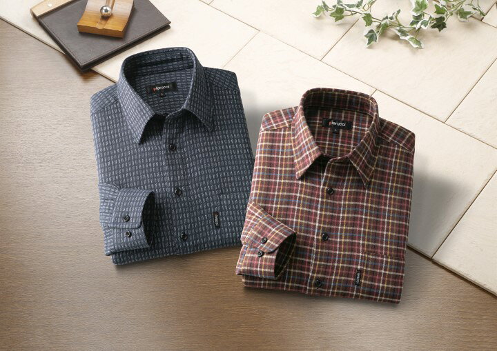 Pierucci ピエルッチあったか ウール入りシャツ2色組 M～LL ネイビー系、エンジ系　の同サイズ2色セット シニアファッション メンズ 紳士 父 祖父 ギフト おじいちゃん 誕生日プレゼント あったか 防寒 対策 防寒着 おしゃれ父の日ギフト/敬老の日 ギフト sbn-10015816 SBN21 サンプル画像3