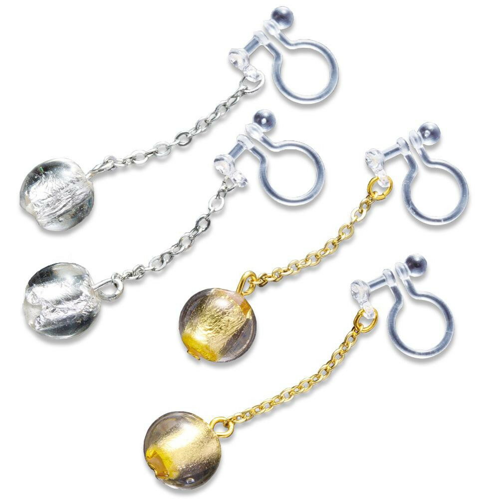 Freshwater Pearl - イヤリング 金沢箔 金箔 銀箔 セット 日本製 ピアスみたい 透明樹脂 留め具 痛くない 落ちにくい ガラス玉 手作り 大阪 職人 おしゃれ プレゼント お返し