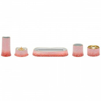 Buddhist Instruments - 有田焼 5点セット 仏具 花立 灯立 線香皿 茶湯器 仏器 アンジェ ANGERS ハート ピンク レッド 日本製 32S300q400072