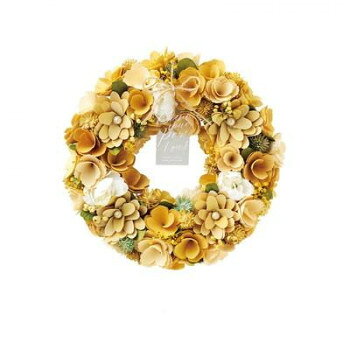 リース 壁掛け ナチュラルリース Lサイズ GREEN HOUSE レモンクリーム 5369-A 天然素材 軽やか 淡い黄色 アイボリー 手作り 中国製