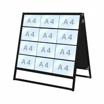 ポスターをカードケースに入れて展示するA型スタンド看板です。※屋内・屋外可。ポスターには耐水加工が必要です。サイズ面板:3mm厚個装サイズ：115.7×10.7×140cm重量8.8kg個装重量：8800g素材・材質本体フレーム:アルミ押出し材/アルマイト仕上(ブラック)カードケース:再生PET樹脂面板:アルミ複合板(黒)仕様A4横×24(両面)カードケース付対応ウエイトアーム:SKW-B生産国日本fk094igrjs