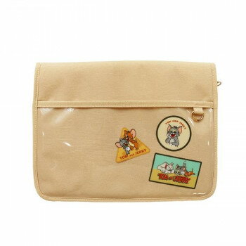 ガジェットケース トムとジェリー BE W-TJ1424 ベージュ 11インチタブレット収納 ポケット付き コード マウス 小物整理 トラベル ステッカー風 プリント PVC ポリエステル 225x300x30mm 300g