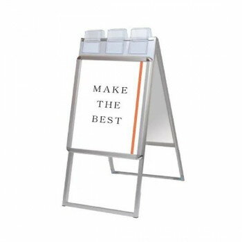 ポスターグリップスタンド看板 常磐精工 パンフレットケース付 屋外用 A2両面 シルバー アルミ製 四辺開閉式 日本製 PGSKP-A2RS-G