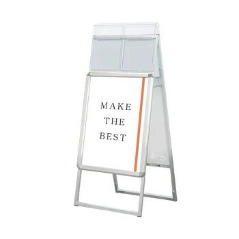 A4サイズのカタログを配布できるケースが付いた四辺開閉式のスタンド看板です。サイズパネル:W470×H644×D21mm、面板有効サイズ:W407×H581mm、ポスターサイズ:A2(W420×H594mm)、パネルフレーム幅:32mm個装サイズ：123.8×11×51.5cm重量8.3kg個装重量：8300g素材・材質本体:アルミ押出し、アルマイト仕上(シルバー)パネル:ポスターグリップ(フロントオープン式)(シルバー)表面カバー:アクリル透明1.5mm厚背面板(屋外用):アルミ複合板(白)仕様対応ウエイトアーム:SKW-B※屋内・屋外可(ポスターには耐水加工が必要です)付属品カタログケース4個付(フタ有)生産国日本fk094igrjs