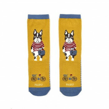Rakuten - クスグルジャパン パーラーすずらん堂 ルーズソックス ジャガード靴下 パウロ柄 25-8221 秋冬 綿100% ワークソックス 防寒 おしゃれ くつした カラシ