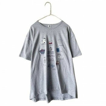 クスグルジャパン 天竺ニット Tシャツ 24-7133 クスグルハピネス柄 ラフサイズ ゆったり 秋冬 ワークウェア 作業服 杢グレー(4.0)