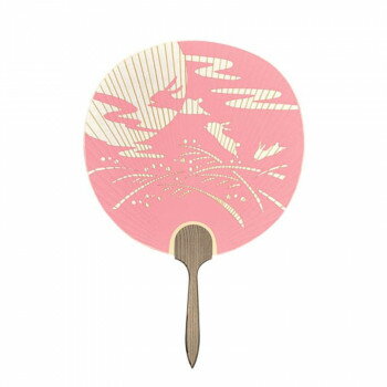 日本製 うちわ 十五夜 片面透かし 2106 和紙 竹 杉 ギフト お土産 贈り物 夏 祭り 縁起物 ピンク