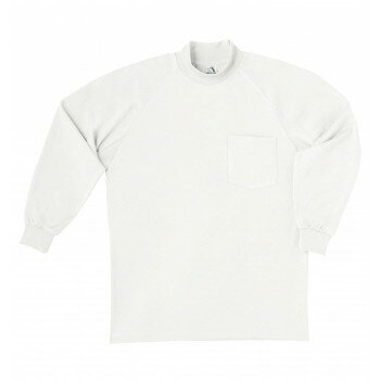 Rakuten - 桑和 0058 長袖ハイネックTシャツ 胸ポケット付き 作業服 ワークウェア 秋冬 防寒着 ストレッチ 動きやすい 快適 綿混 3Lサイズ ホワイト(0)