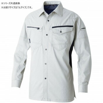 樂天商城 - 桑和 3048-02 長袖シャツ 防寒着 作業服 ワークシャツ 秋冬 防風 ストレッチ 制電 ノーアイロン ワークウェア 5Lサイズ シルバーグレー(22)