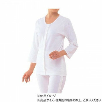 Rakuten - 神戸生絲 婦人前開き7分袖スリーマー MU340 ワンタッチ肌着 介護 手術後 高齢者 防寒着 秋冬 マジック式 ラグラン袖 綿100% 日本製 LL 白