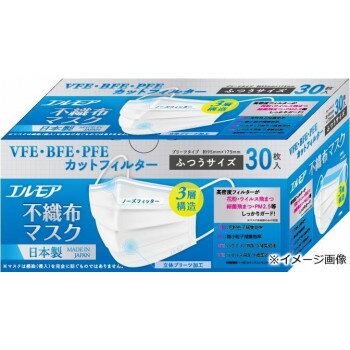 エルモア 不織布マスク 普通 30枚 501-910102-00 ワークウェア 秋冬 防風 花粉対策 使い切り 3層構造 高密度フィルター