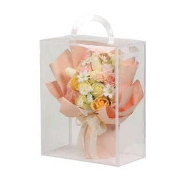 ソープフラワーブーケ クリアボックス入り 石鹸の花束 枯れない ギフト 誕生日 母の日 イエロー Lサイズ F192-006Y